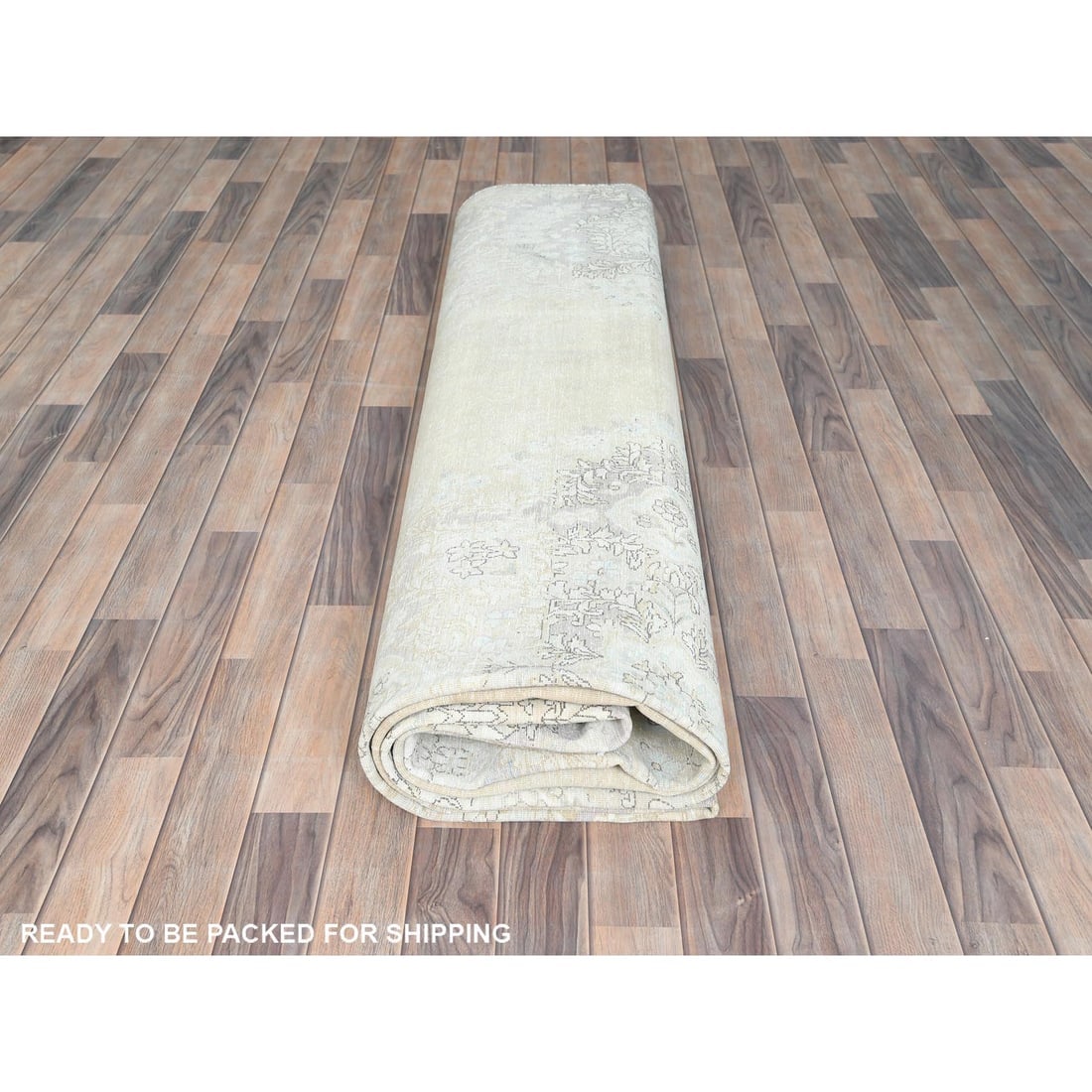 Ivory Vintage Persian Kerman Abrash Hand Knotted Worn Wool Rug - 9