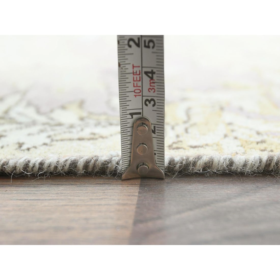 Ivory Vintage Persian Kerman Abrash Hand Knotted Worn Wool Rug - 10