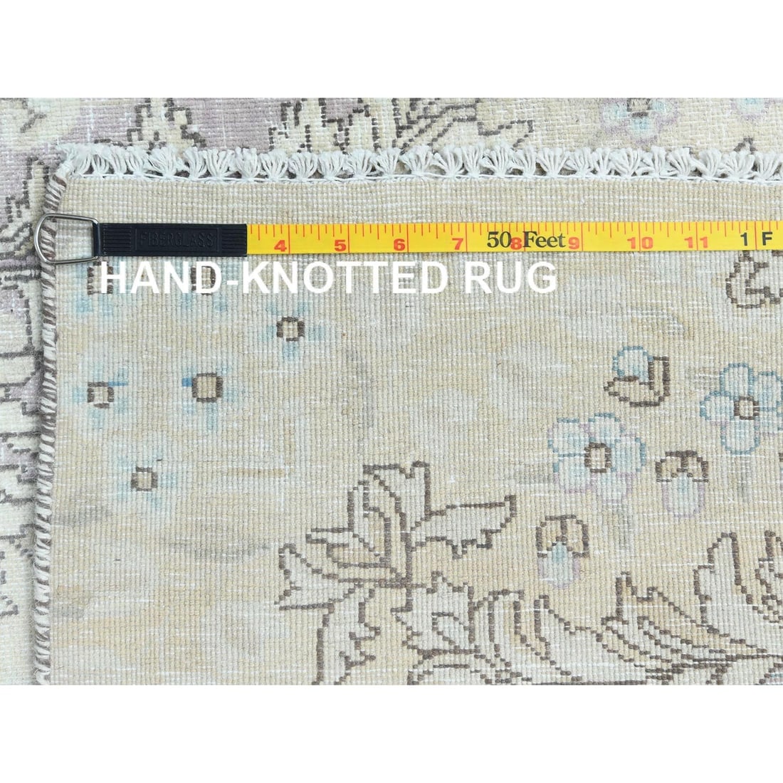 Ivory Vintage Persian Kerman Abrash Hand Knotted Worn Wool Rug - 11