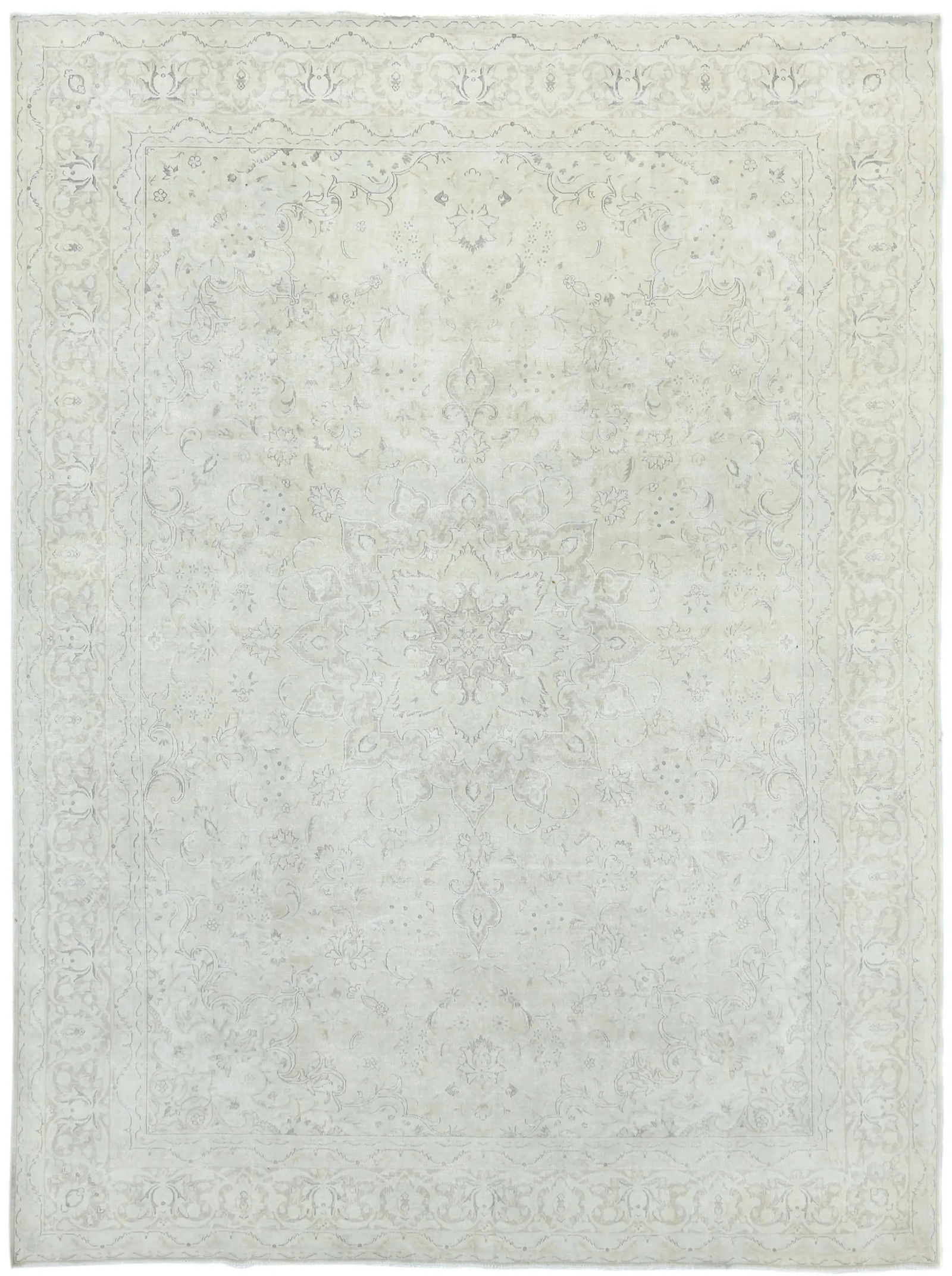 Antique Muted Beige Floral 10X13 Distressed Vintage Oriental Rug (1 of 13)