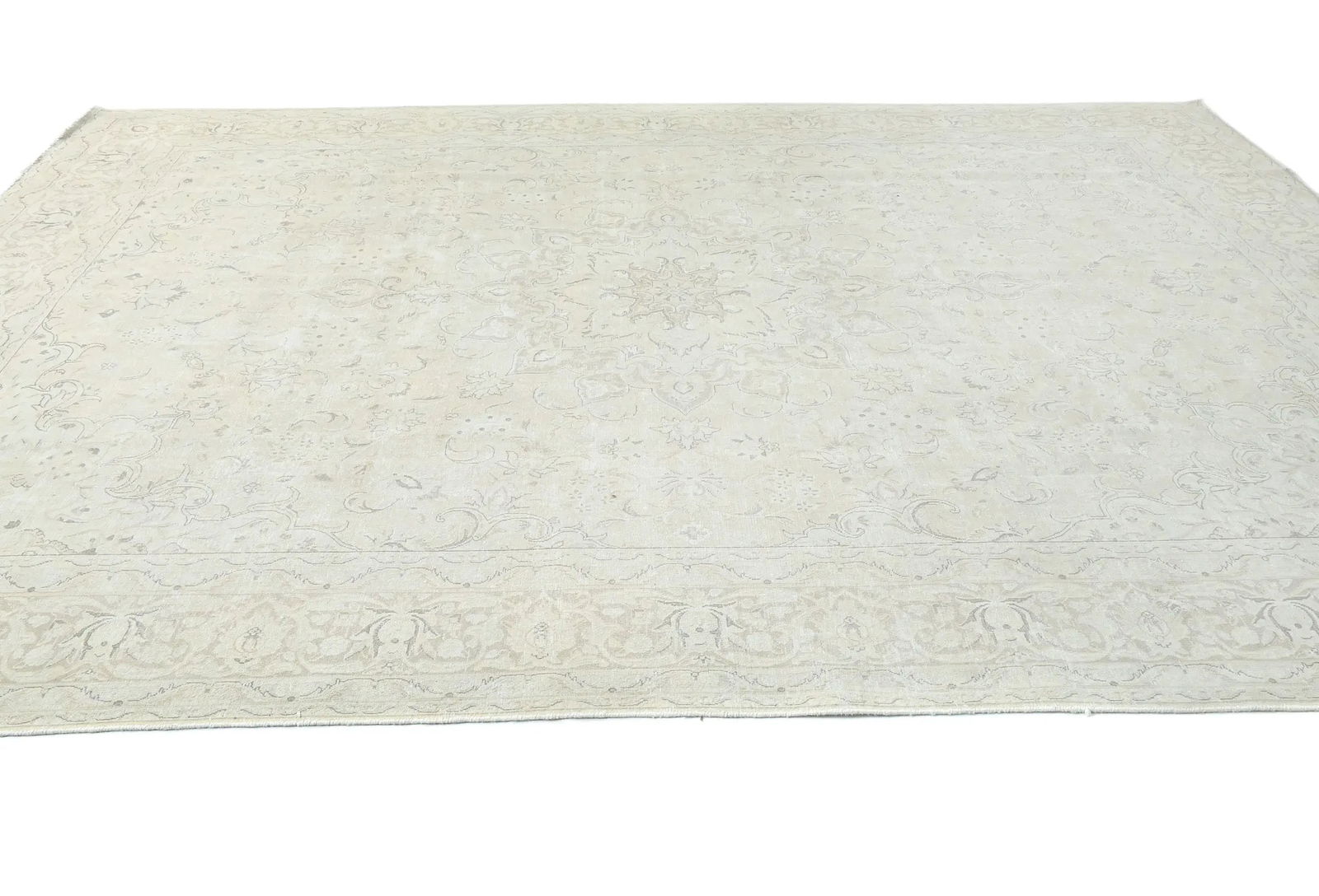 Antique Muted Beige Floral 10X13 Distressed Vintage Oriental Rug - 4