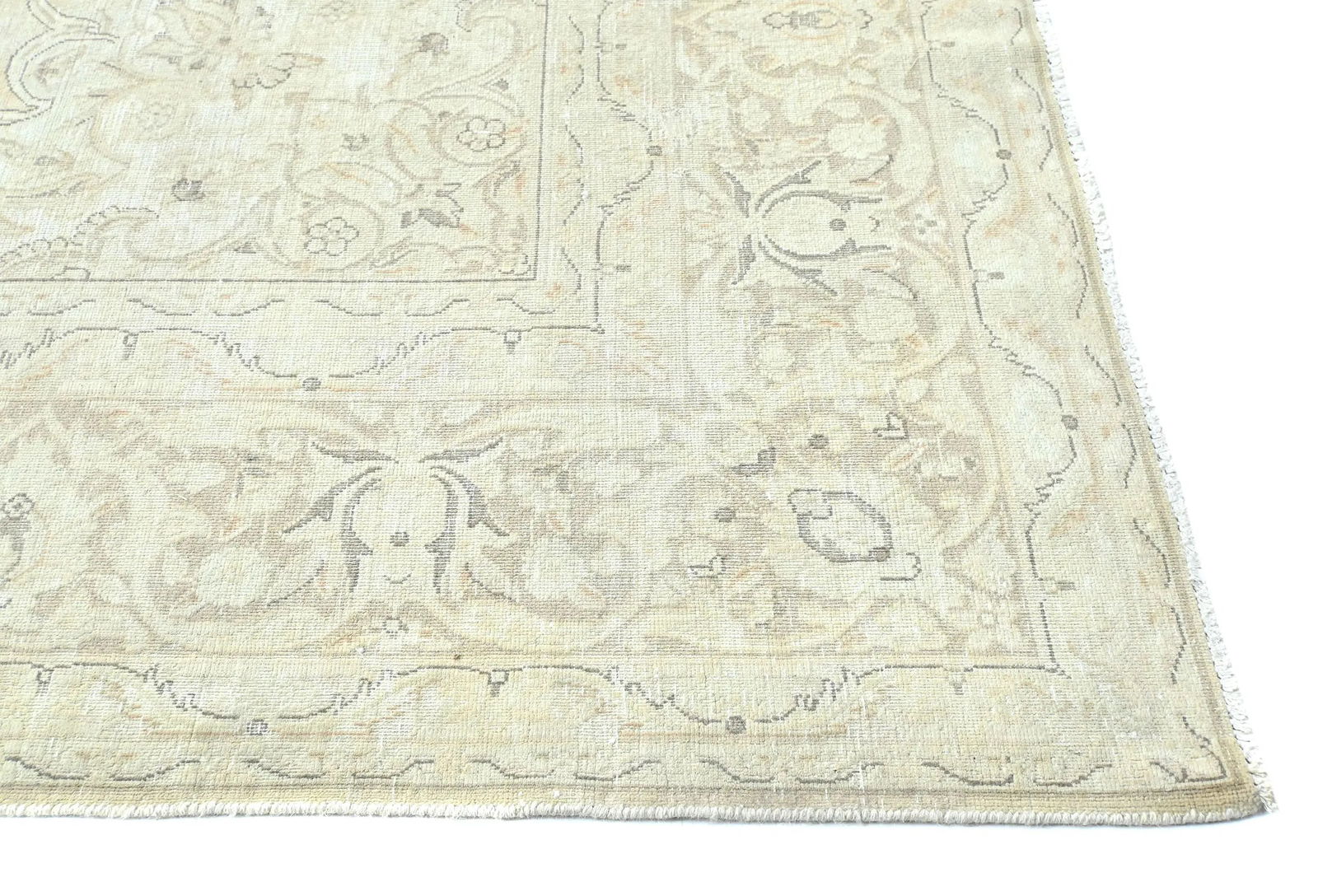 Antique Muted Beige Floral 10X13 Distressed Vintage Oriental Rug - 8