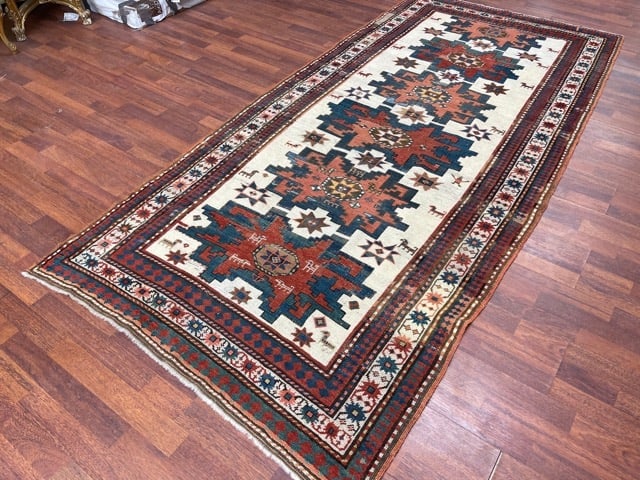 Antique ivory Field star design kazak caucasian rug-4819 - 2
