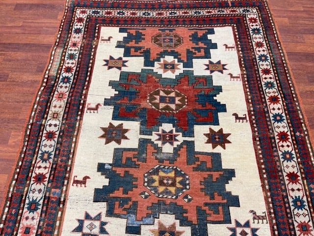 Antique ivory Field star design kazak caucasian rug-4819 - 3