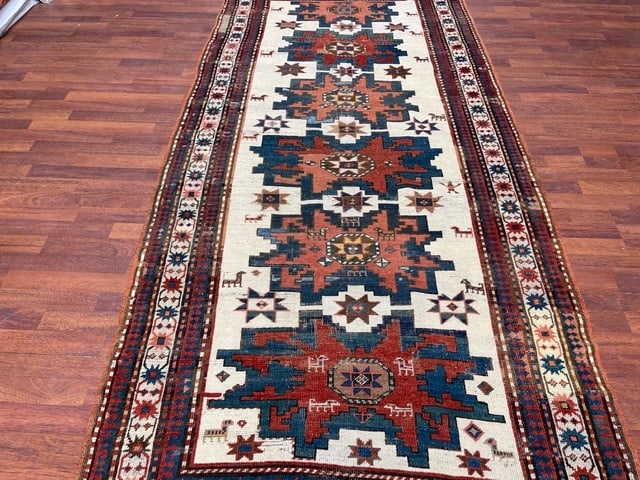 Antique ivory Field star design kazak caucasian rug-4819 - 4