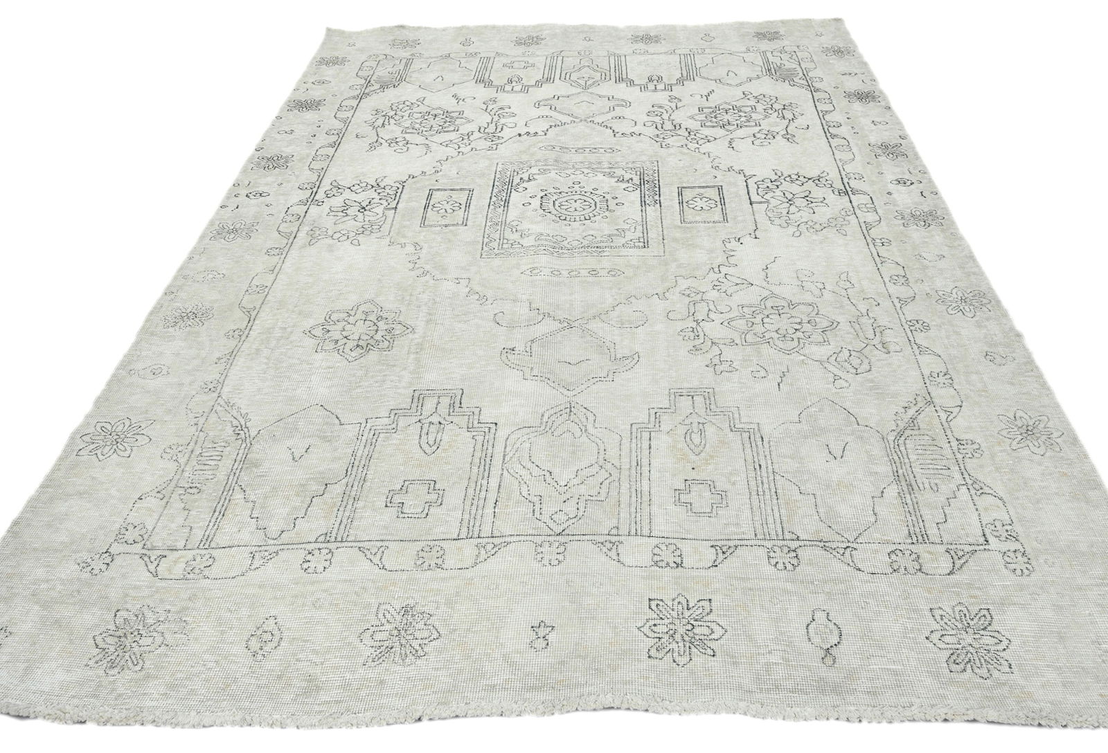 Muted Beige Antique Floral Traditional 6X9 Distressed Vintage Oriental Rug - 2