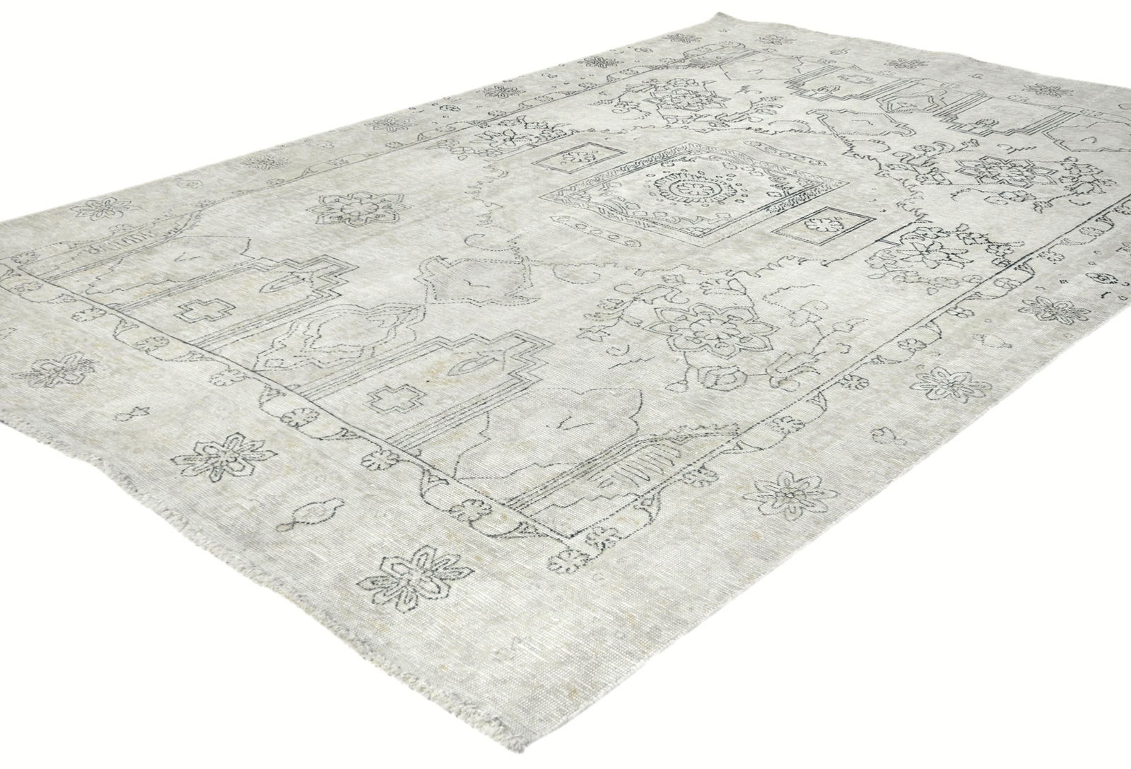 Muted Beige Antique Floral Traditional 6X9 Distressed Vintage Oriental Rug - 3