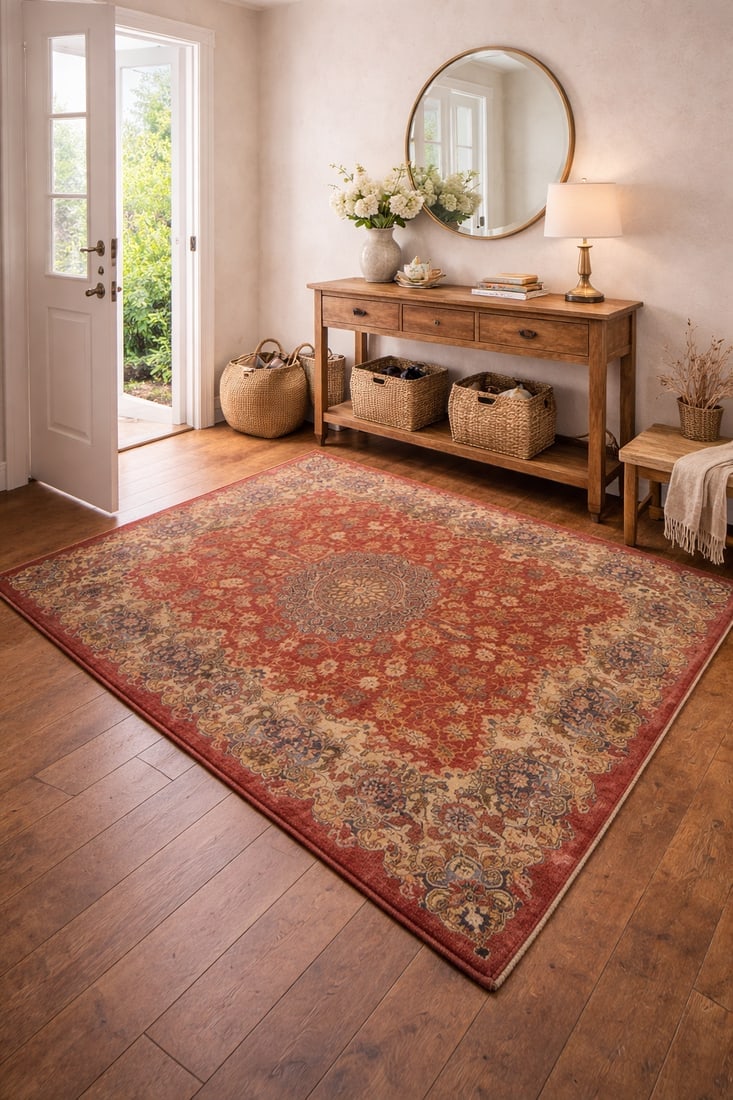 Semi Antique Red Floral 4'5X7 Kashmar Persian Rug - 2