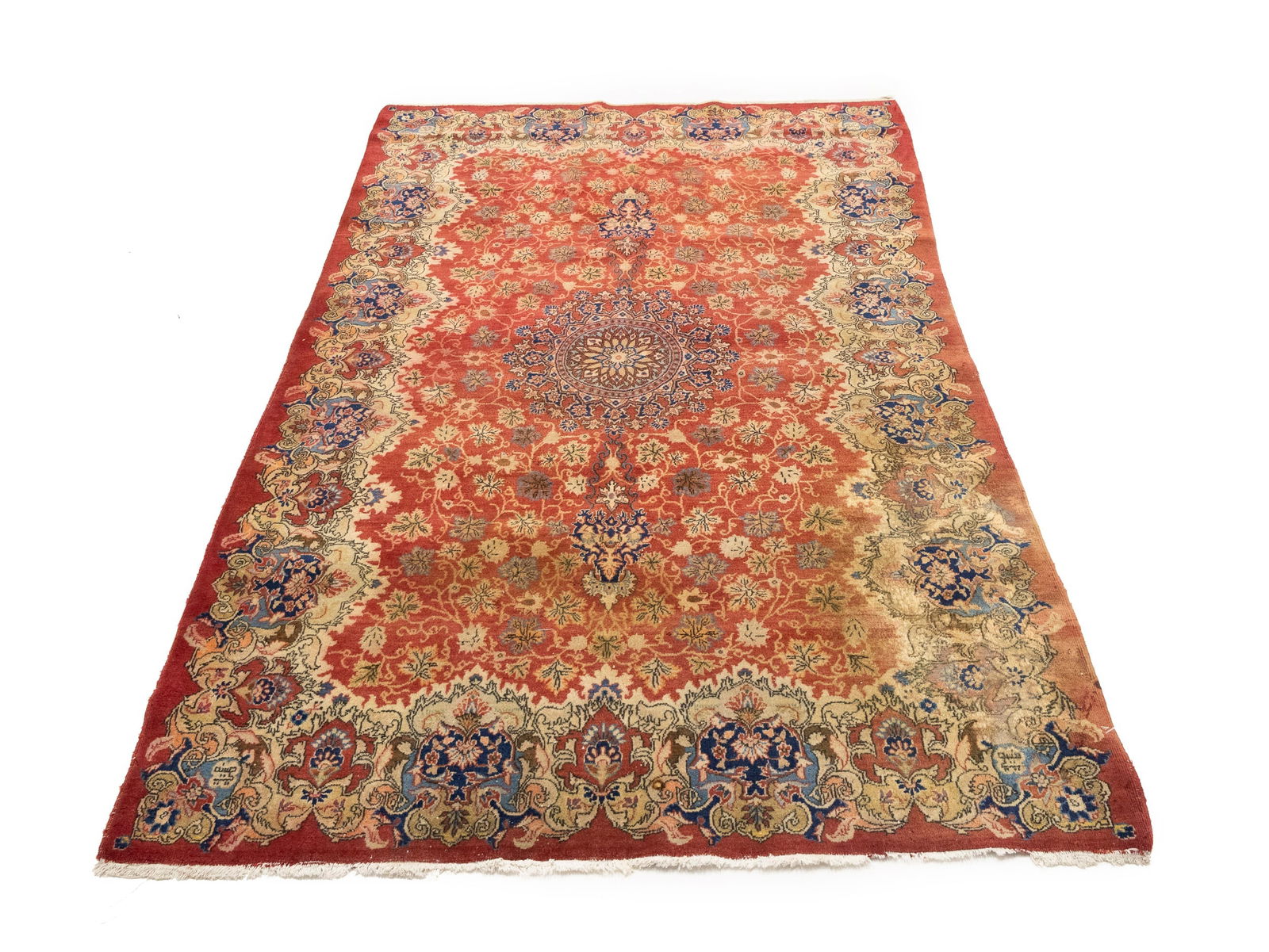 Semi Antique Red Floral 4'5X7 Kashmar Persian Rug - 3