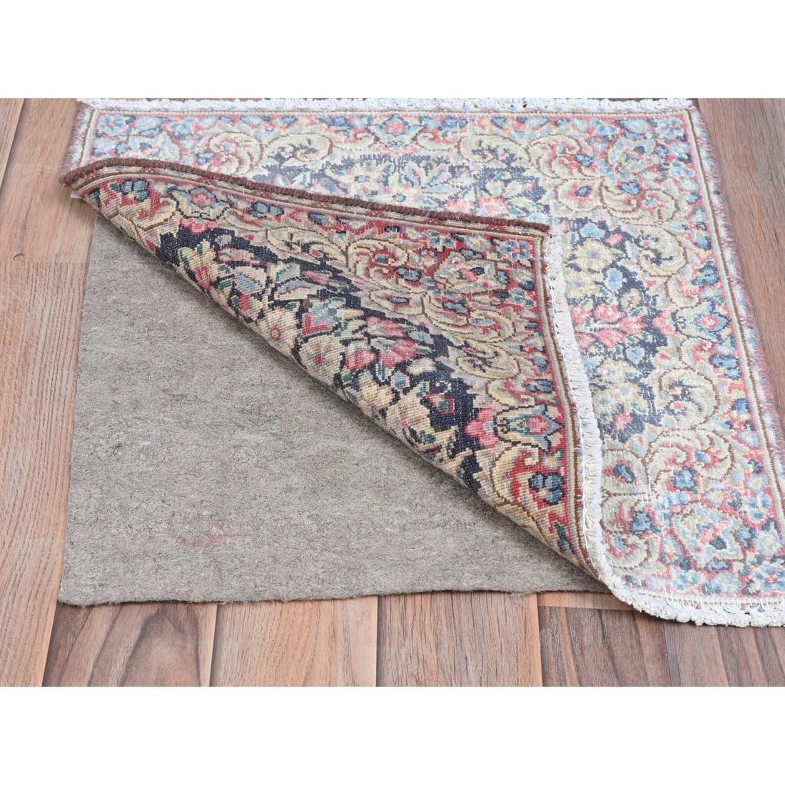 Colorful, Worn Wool Hand Knotted, Vintage Persian Kerman Square Rug - 3