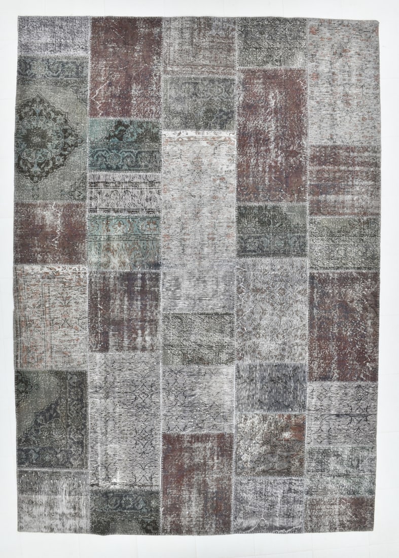 8'2'' x 11'7'' Handmade Vintage Wool Patchwork Rug - 597 (1 of 20)