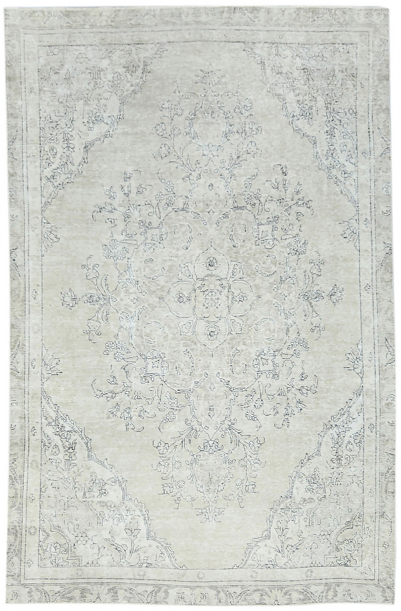Muted Beige Antique Floral Traditional 6X10 Distressed Vintage Oriental Rug (1 of 12)