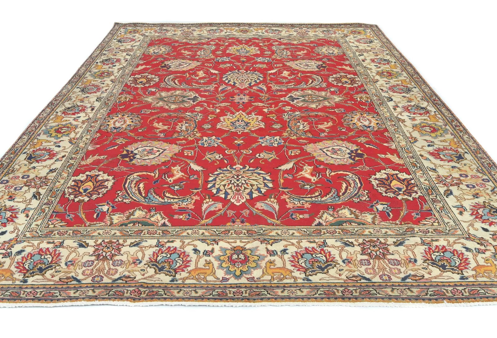 Semi Antique Red Floral 8X11 Distressed Vintage Oriental Rug - 8