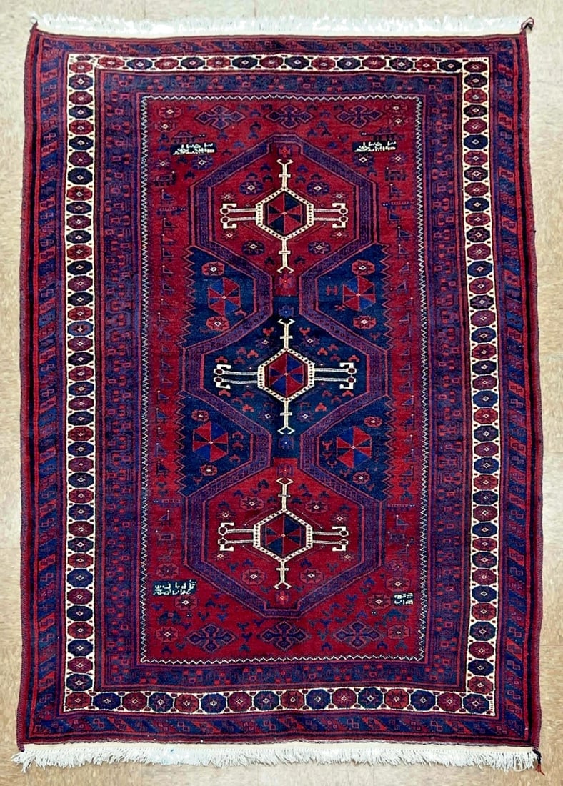 Hand-Knotted Persian Sirjan Antique Red Blue Wool Oriental Tribal Area Rug 4'6" x 7'5" (1 of 10)