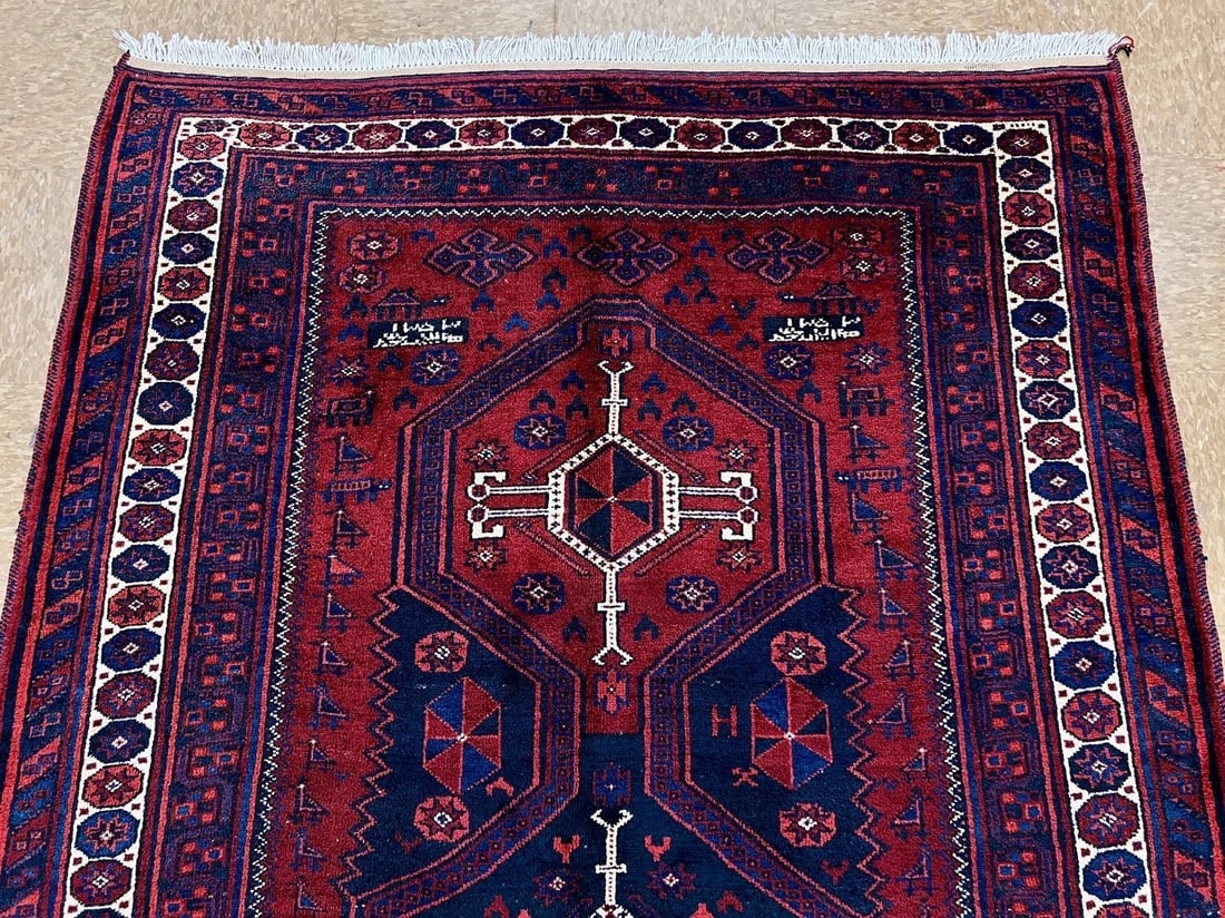 Hand-Knotted Persian Sirjan Antique Red Blue Wool Oriental Tribal Area Rug 4'6" x 7'5" - 5