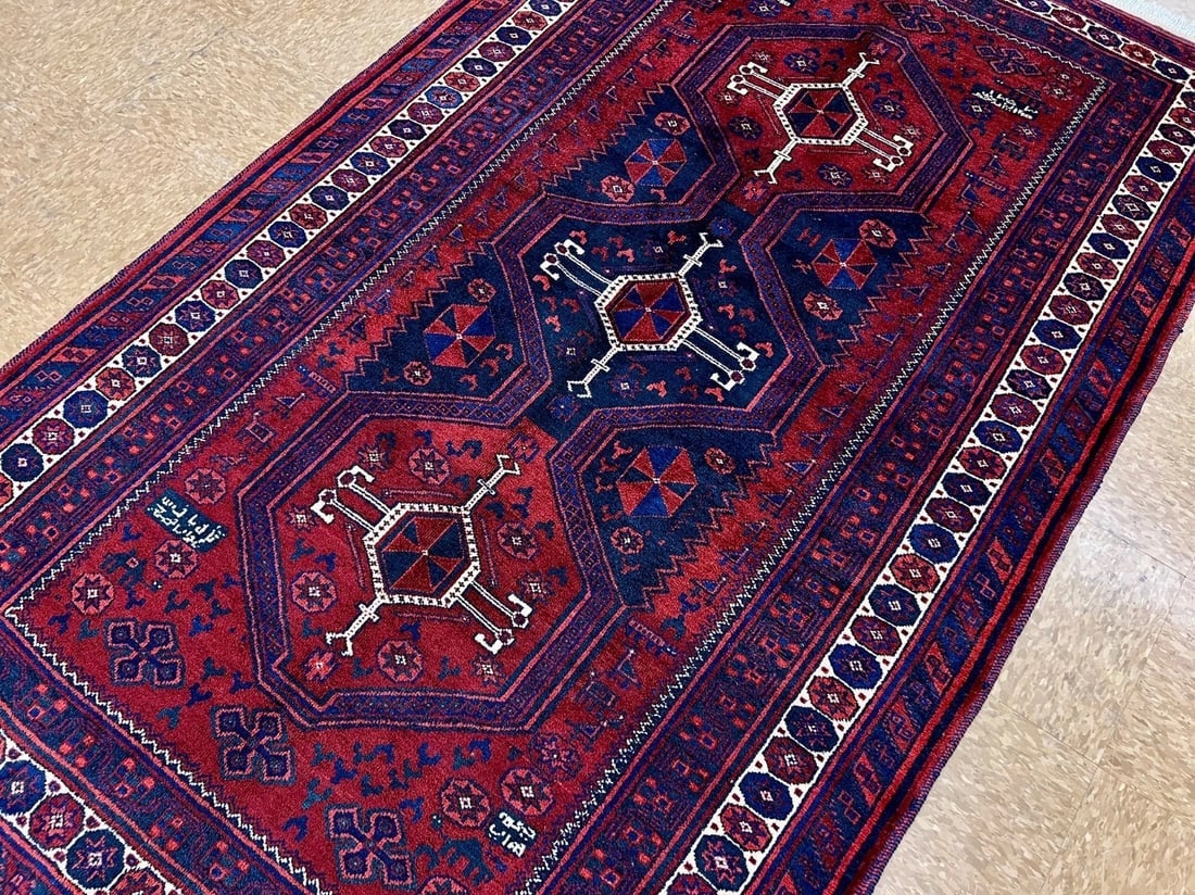 Hand-Knotted Persian Sirjan Antique Red Blue Wool Oriental Tribal Area Rug 4'6" x 7'5" - 7