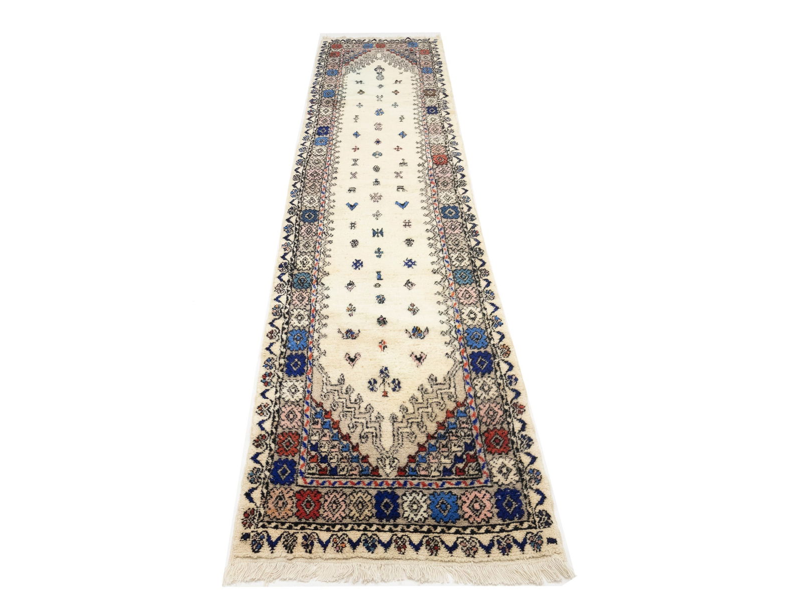 Vintage Cream Pictorial Tribal 2X11 Oriental Runner Rug - 2