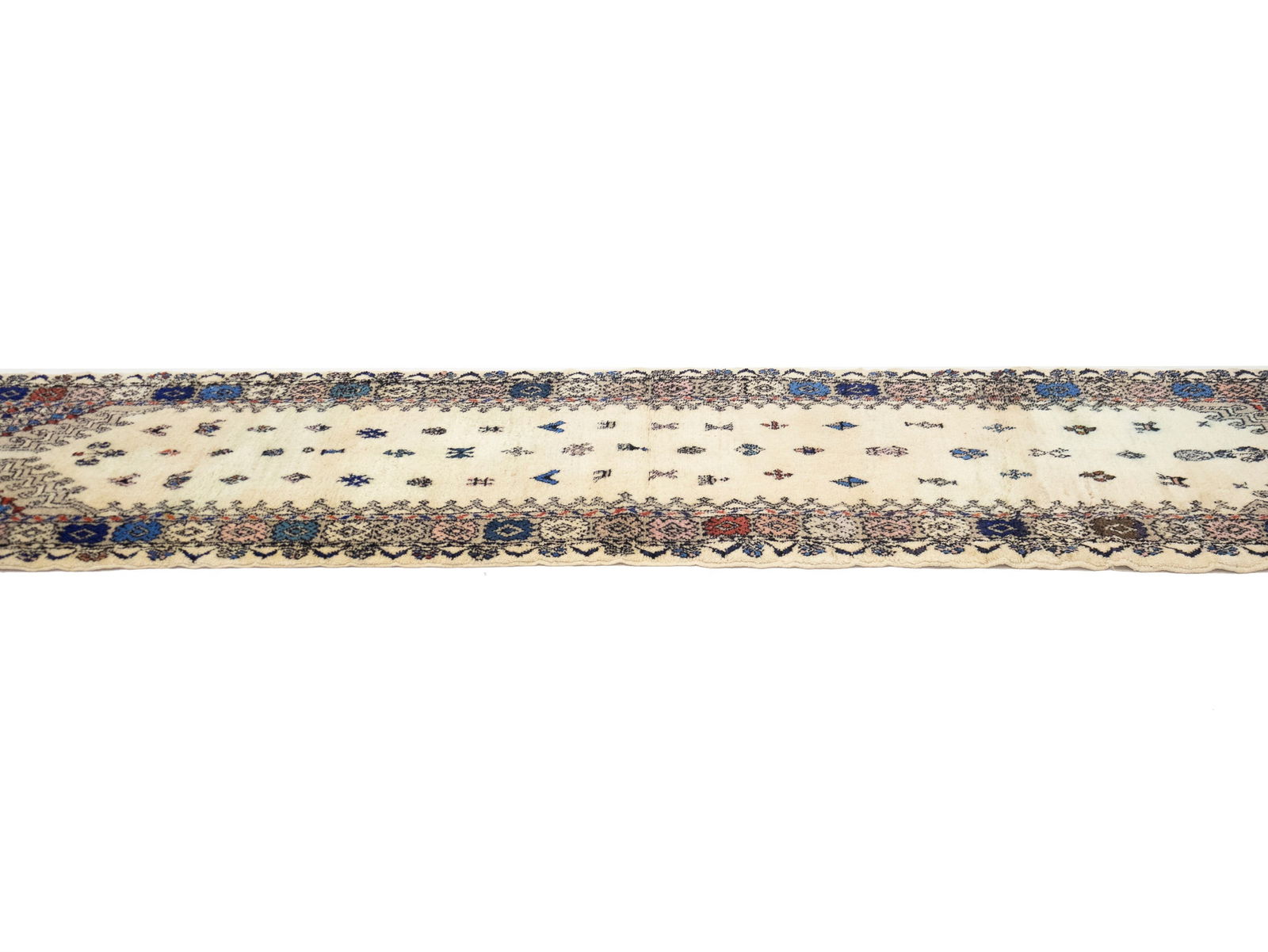 Vintage Cream Pictorial Tribal 2X11 Oriental Runner Rug - 6