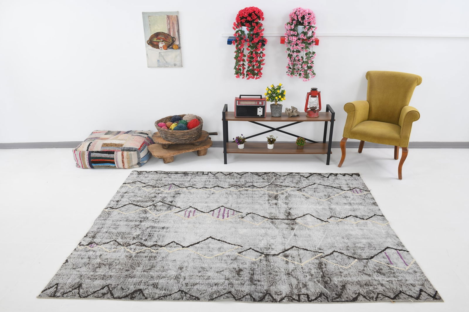 6'2'' x 7'10'' Handmade Vintage Wool Rug - 230 - 5