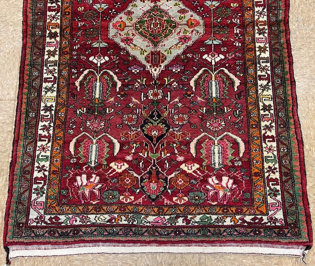 Hand-Knotted Sarouk Semi-Antique Wool Reds Blues Oriental Area Rug 4'6" x 6'9" - 2