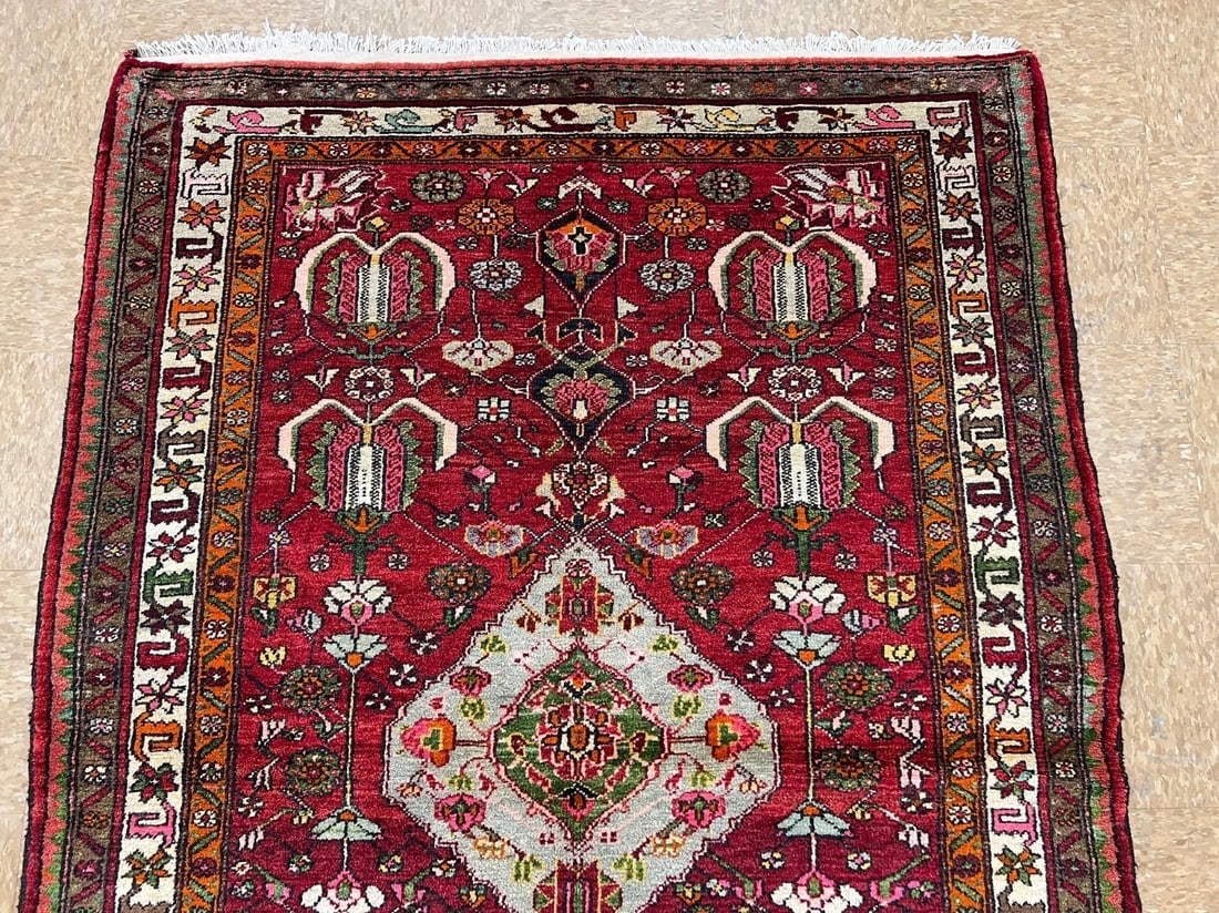 Hand-Knotted Sarouk Semi-Antique Wool Reds Blues Oriental Area Rug 4'6" x 6'9" - 4