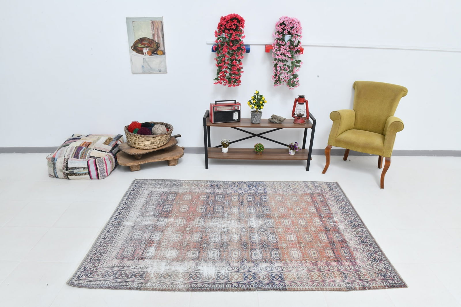 4'11'' x 6'11'' Handmade Vintage Wool Rug - 22483 - 5