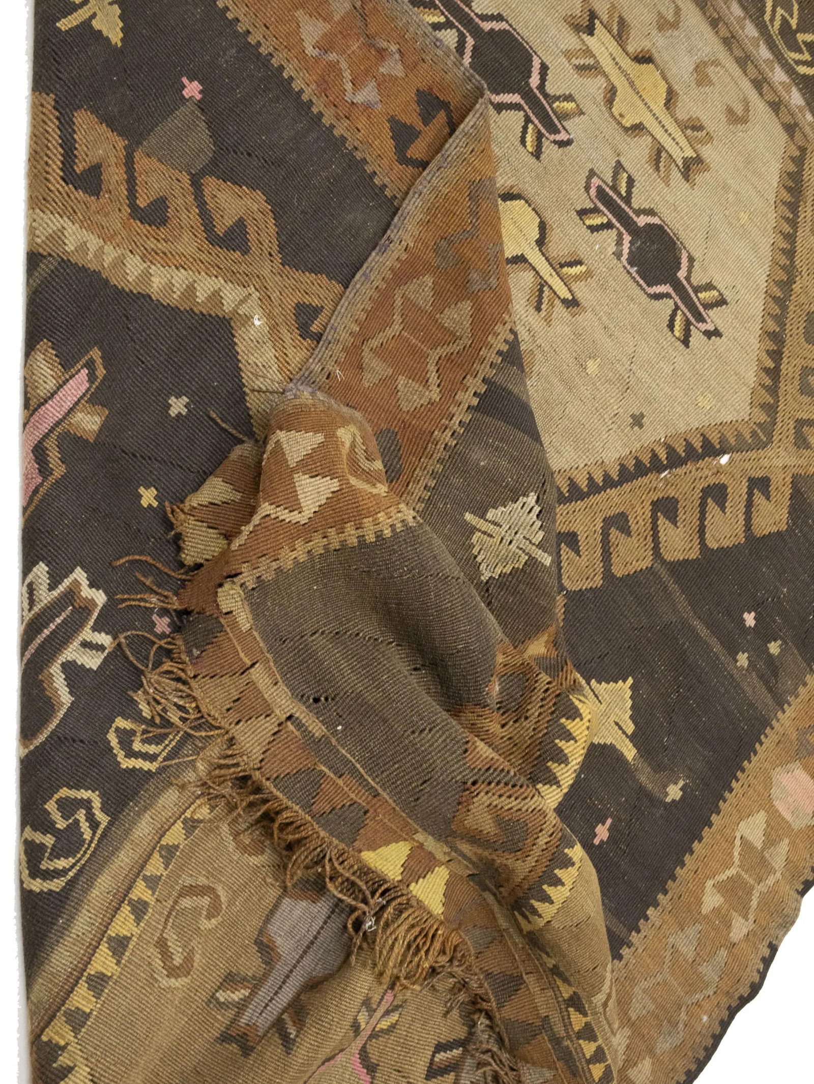 Dark Brown Vintage Tribal 4'8 x 12'4 Kelim Runner Rug - 13