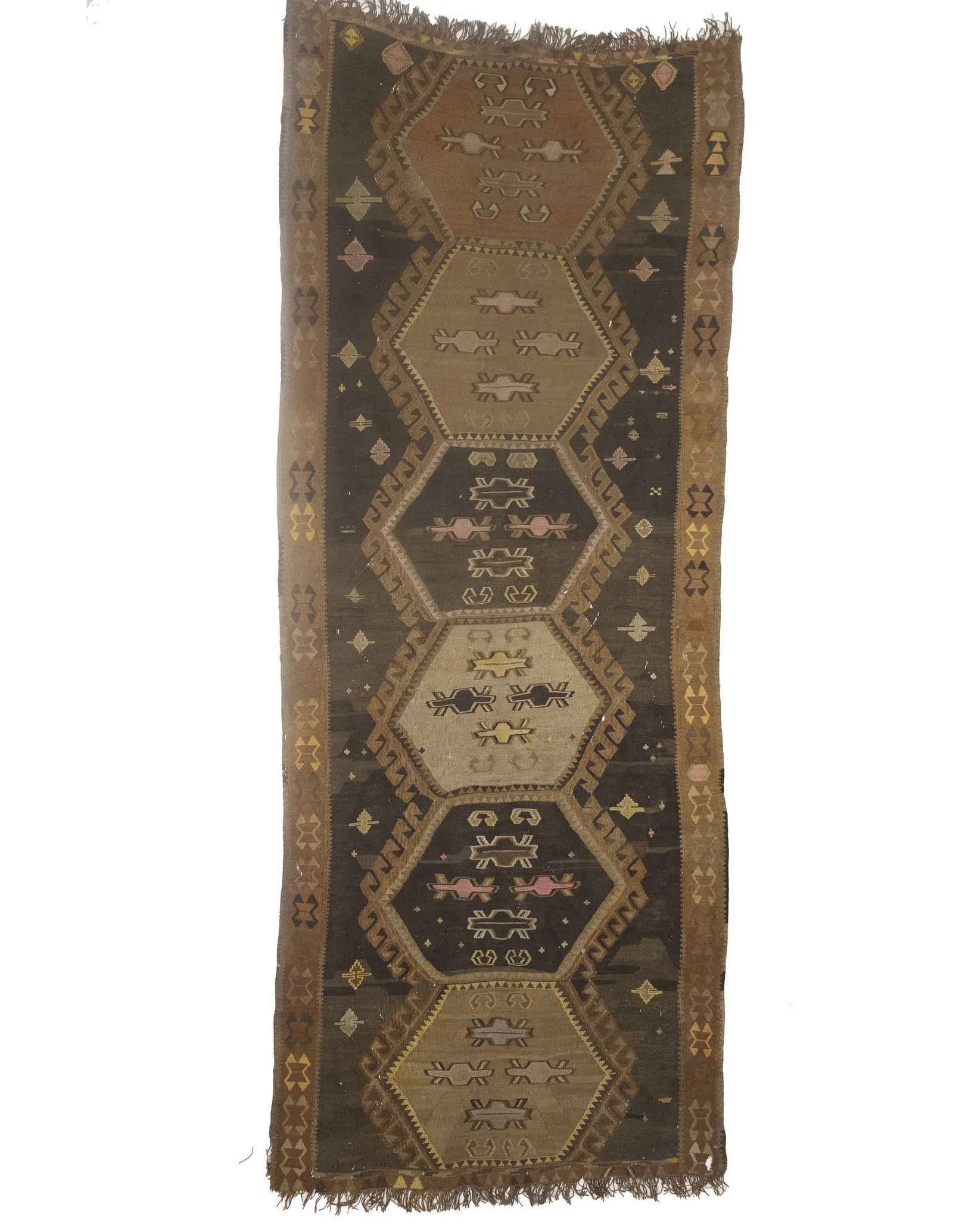 Dark Brown Vintage Tribal 4'8 x 12'4 Kelim Runner Rug (1 of 15)