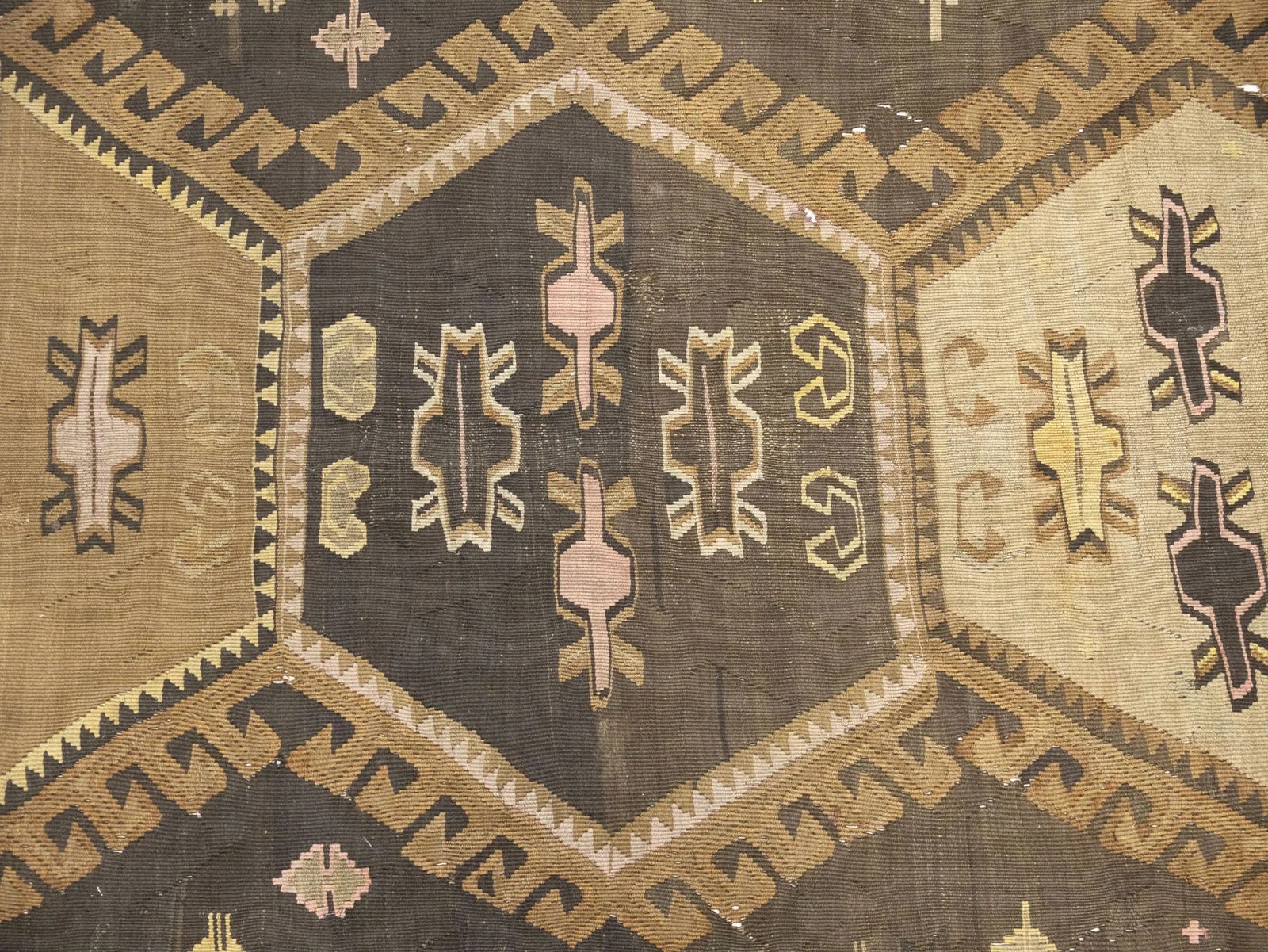 Dark Brown Vintage Tribal 4'8 x 12'4 Kelim Runner Rug - 7