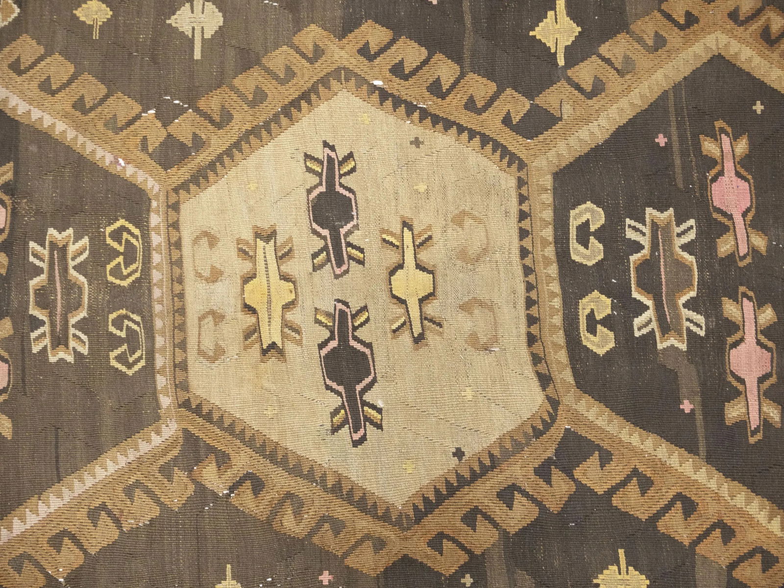 Dark Brown Vintage Tribal 4'8 x 12'4 Kelim Runner Rug - 8