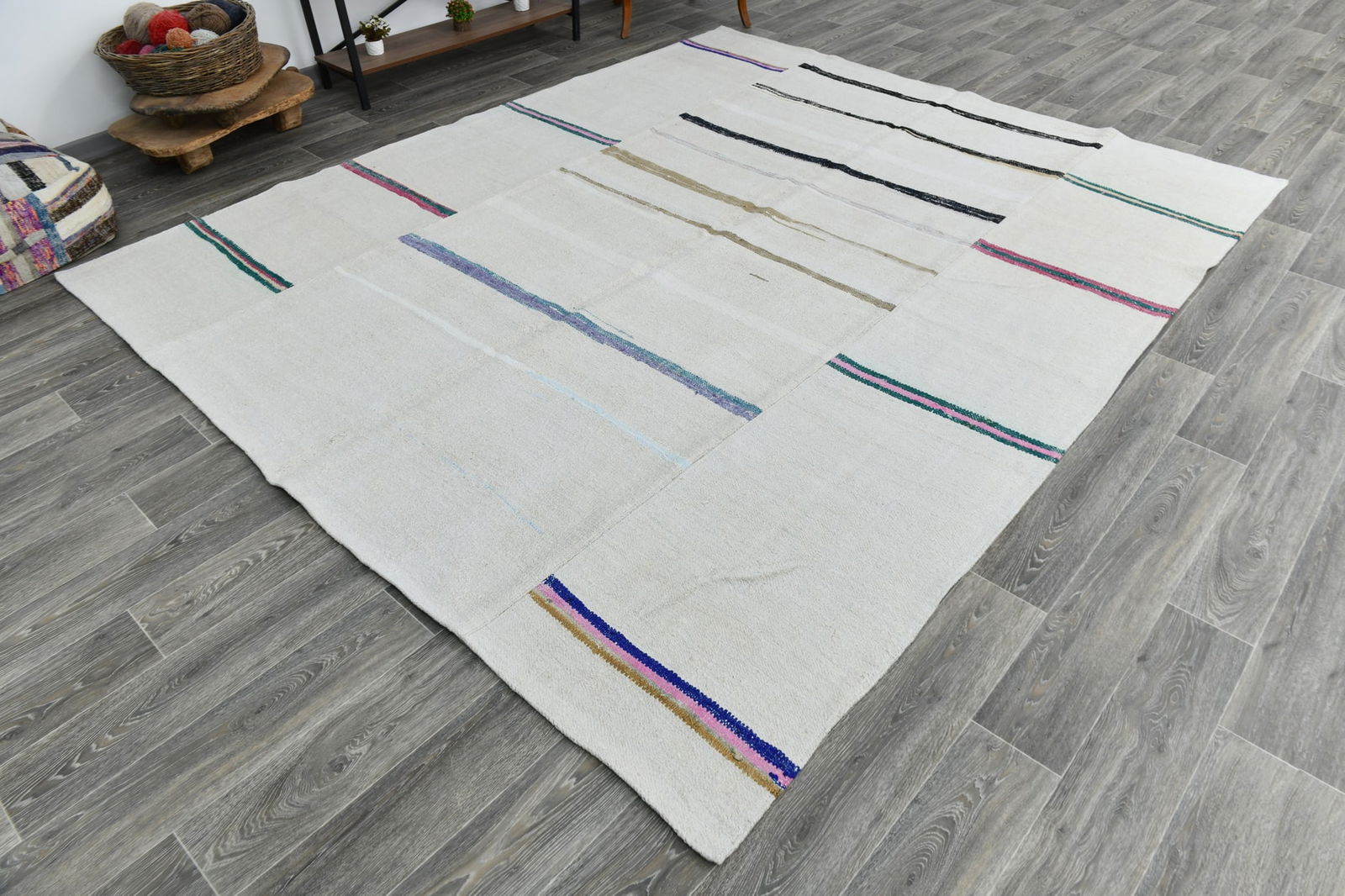 8'6'' x 10'2'' Turkish Vintage Hemp Rug - 53317 - 4