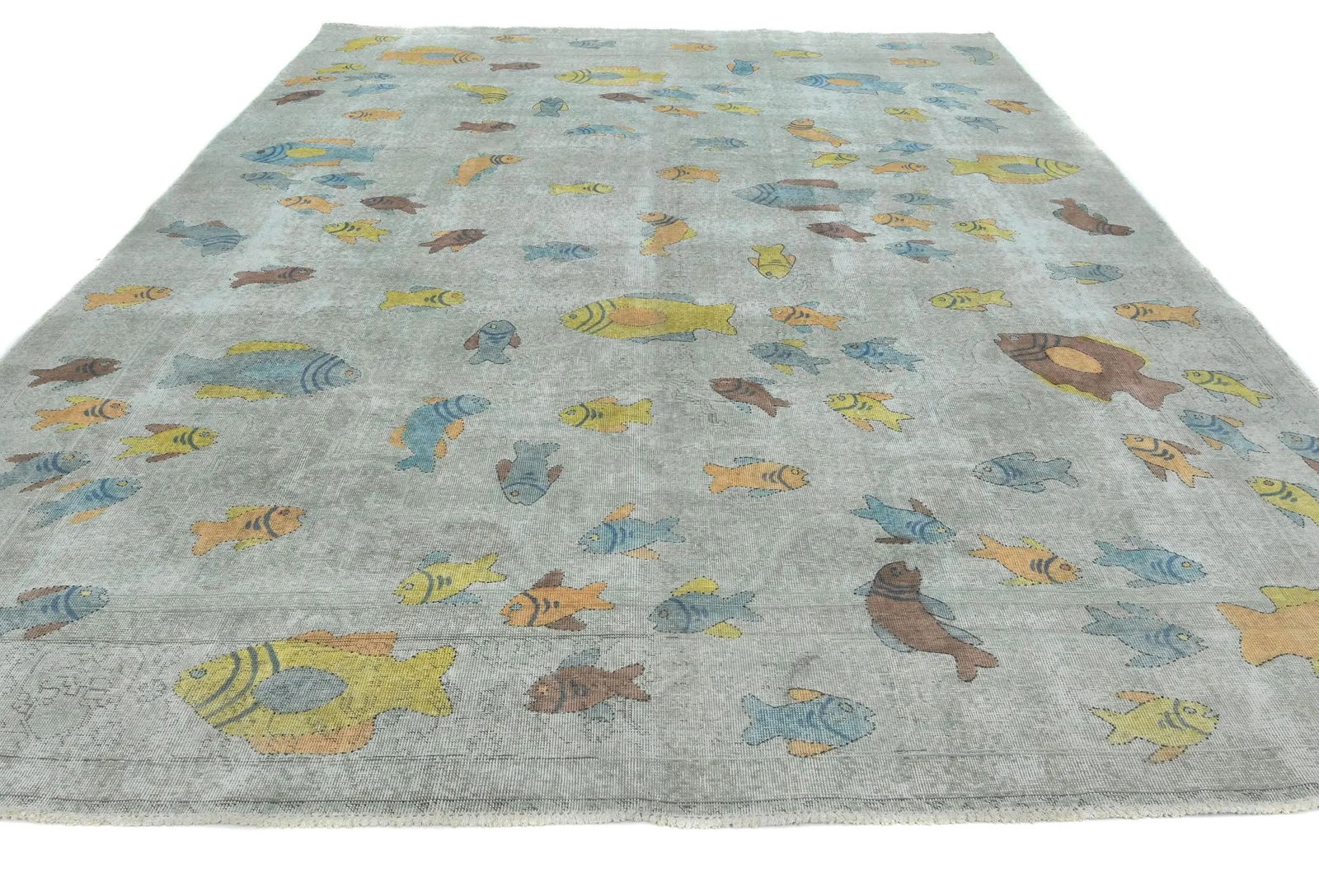 Antique Muted Beige Floral 9X12 Distressed Vintage Oriental Rug - 2