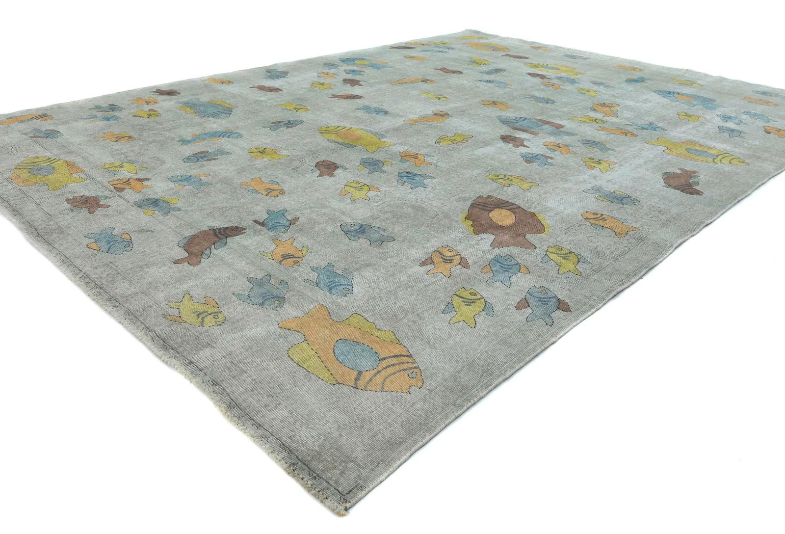 Antique Muted Beige Floral 9X12 Distressed Vintage Oriental Rug - 3