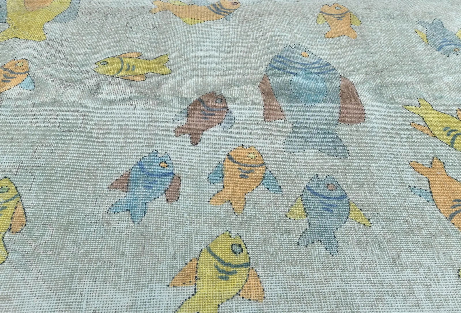 Antique Muted Beige Floral 9X12 Distressed Vintage Oriental Rug - 5