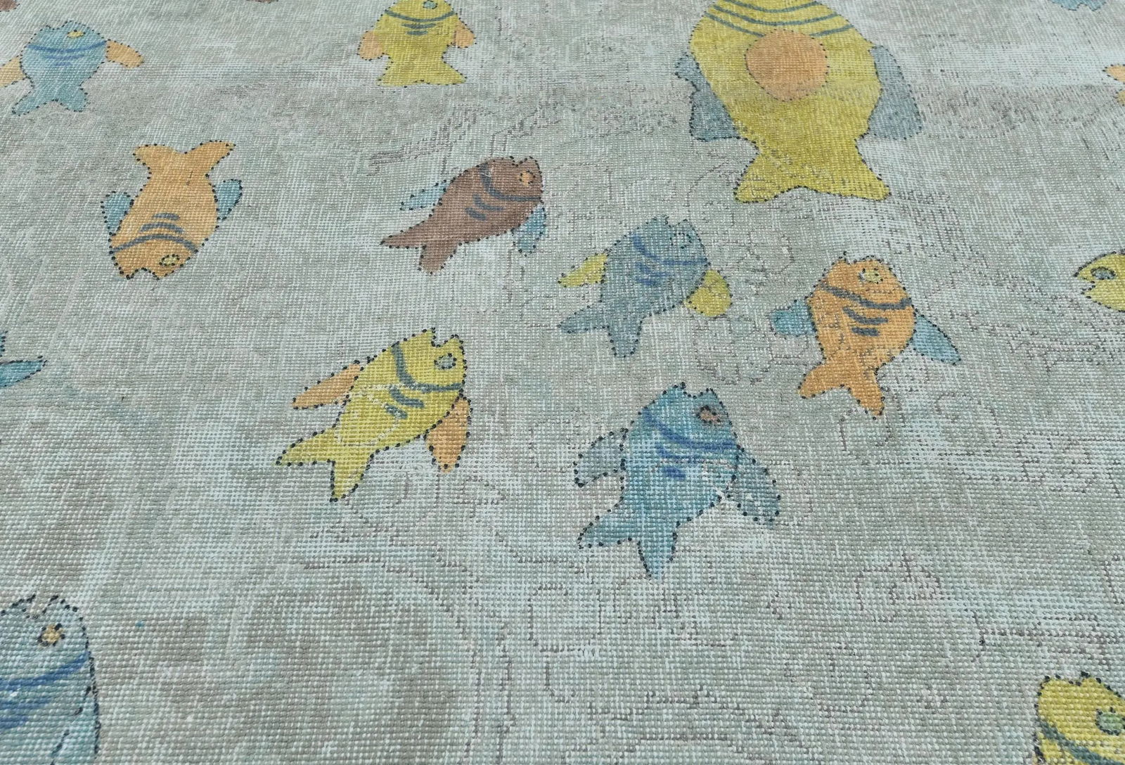 Antique Muted Beige Floral 9X12 Distressed Vintage Oriental Rug - 6