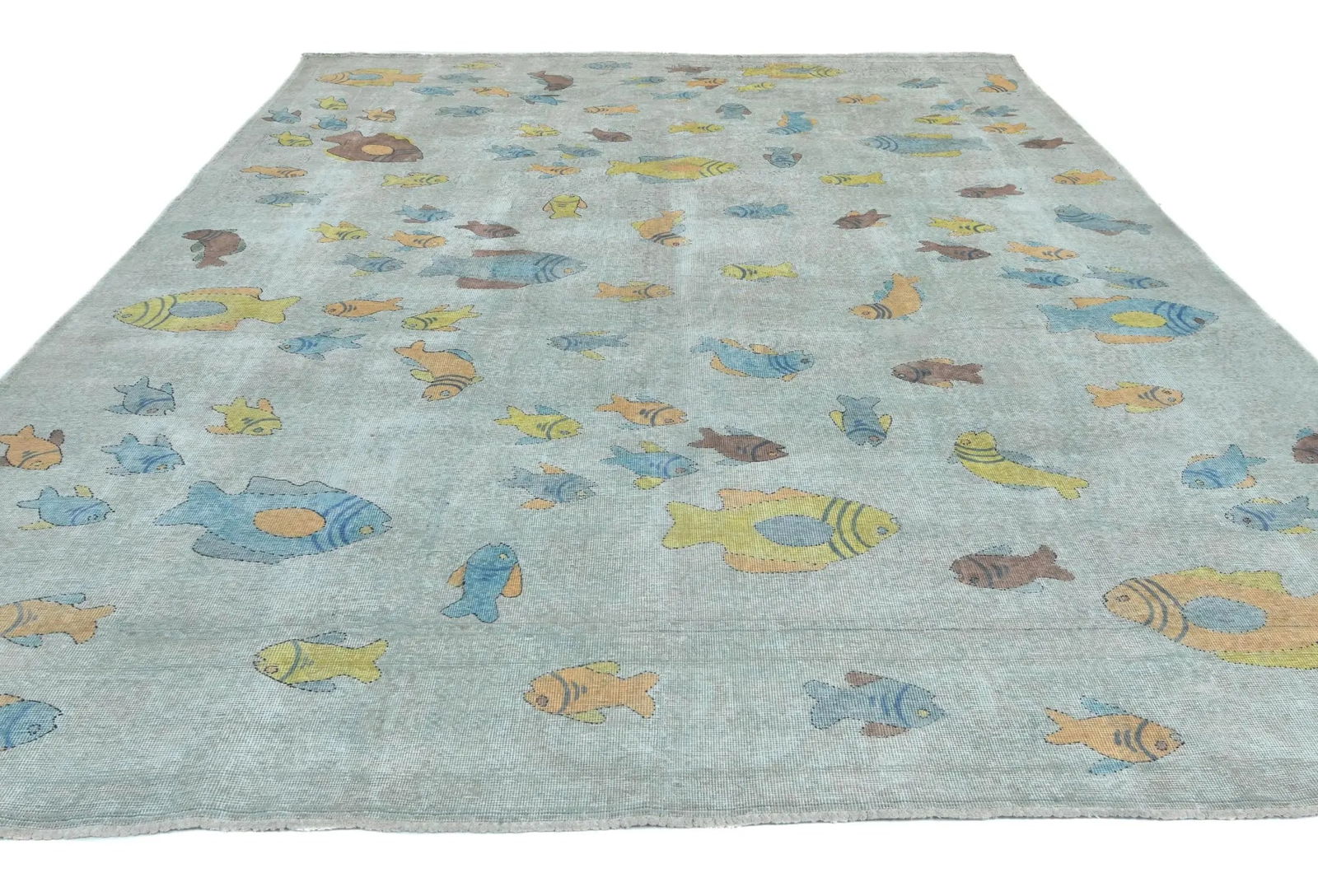 Antique Muted Beige Floral 9X12 Distressed Vintage Oriental Rug - 9