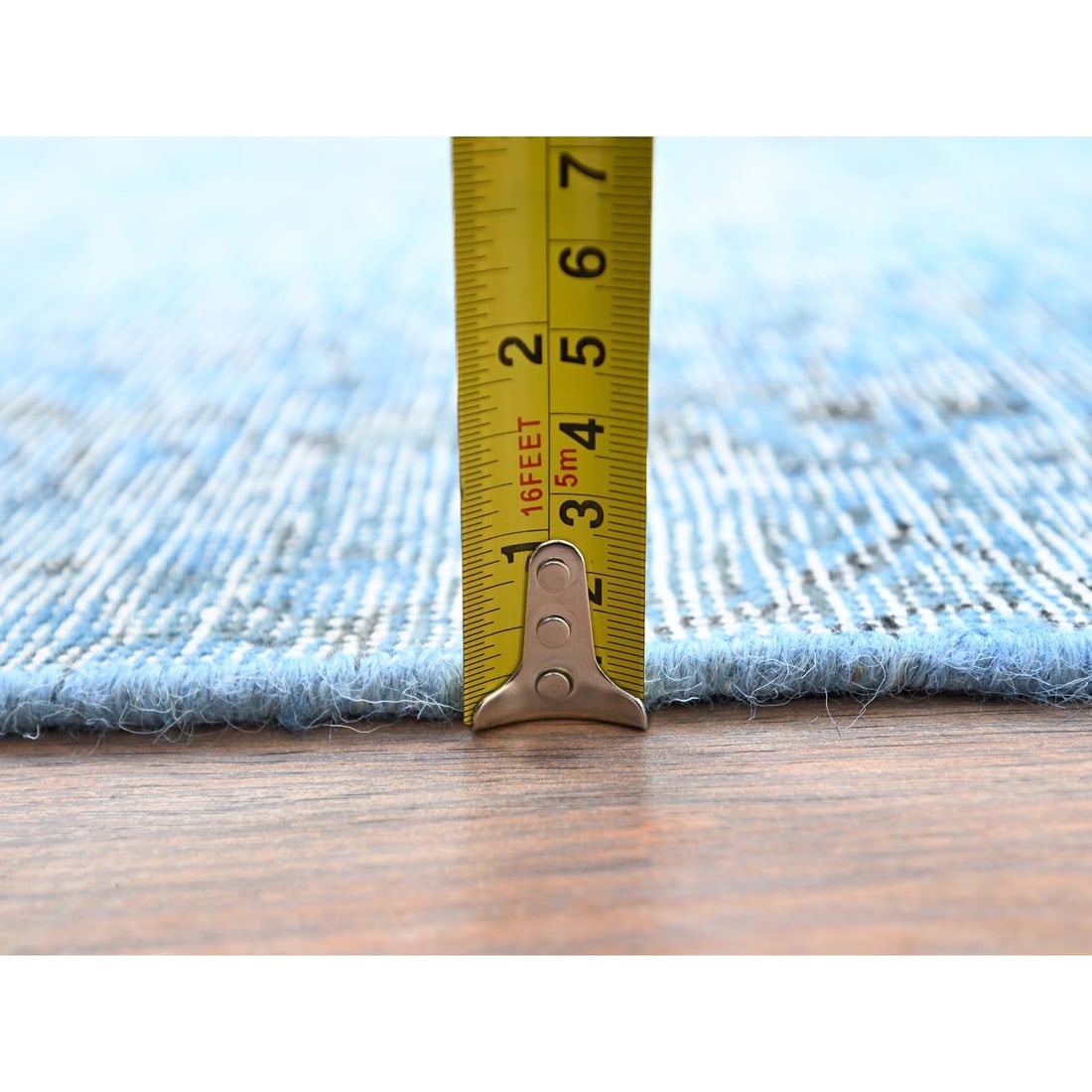 Baby Blue, Vintage Persian Tabriz, Worn Wool Hand Knotted Rug - 10