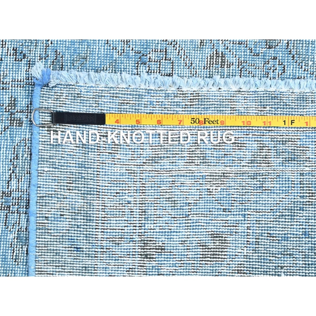 Baby Blue, Vintage Persian Tabriz, Worn Wool Hand Knotted Rug - 11