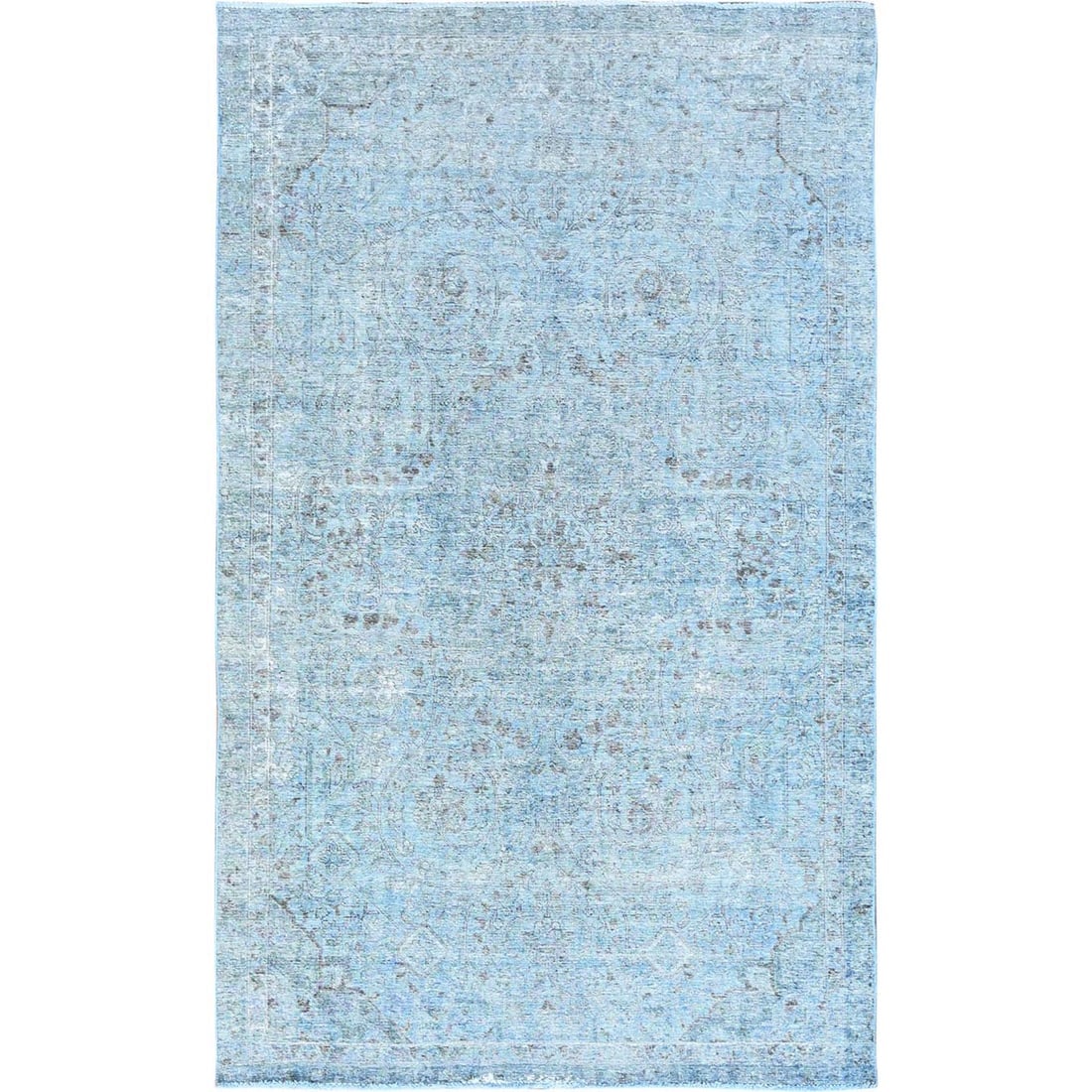 Baby Blue, Vintage Persian Tabriz, Worn Wool Hand Knotted Rug: Title: Baby Blue, Vintage Persian Tabriz, Worn Wool Hand Knotted RugDescription: This is a truly genuine one-of-a-kind. It has been Knotted for months and months in the centuries-old weaving