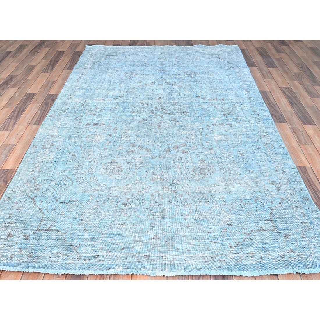 Baby Blue, Vintage Persian Tabriz, Worn Wool Hand Knotted Rug - 2