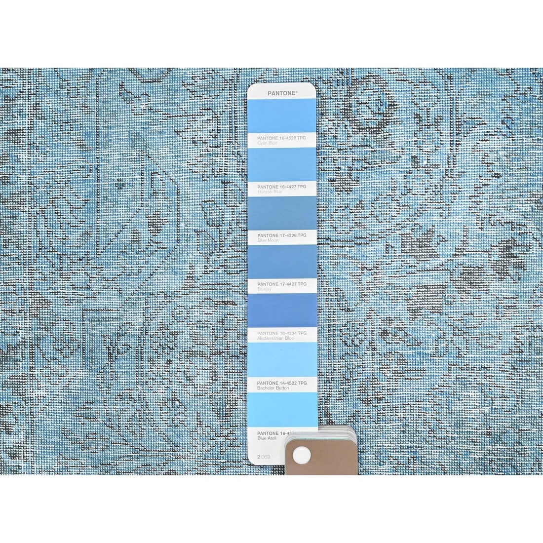 Baby Blue, Vintage Persian Tabriz, Worn Wool Hand Knotted Rug - 7