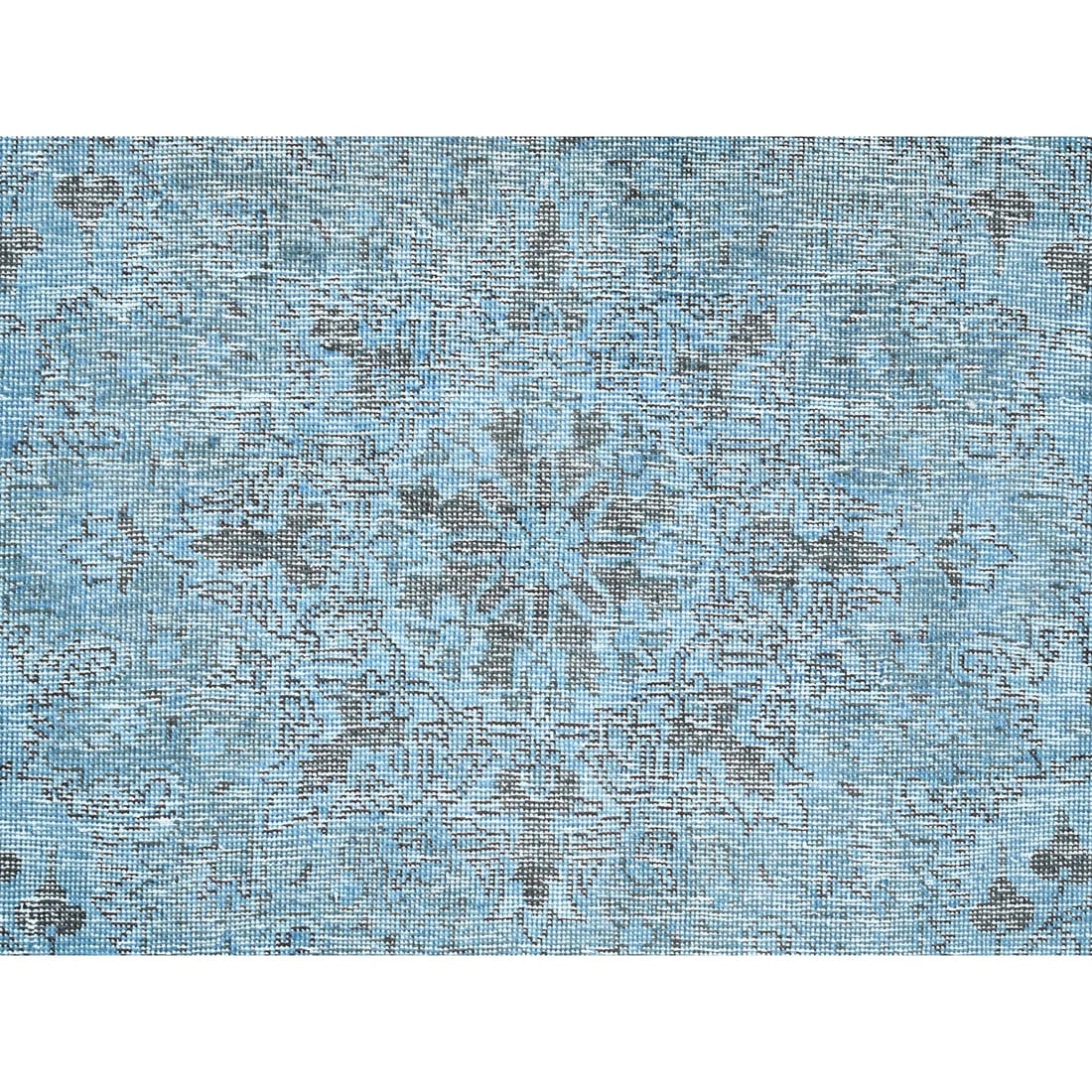 Baby Blue, Vintage Persian Tabriz, Worn Wool Hand Knotted Rug - 8