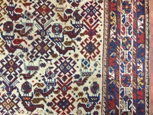 Antique persian Bird design Shiraz tribal rug, - 8