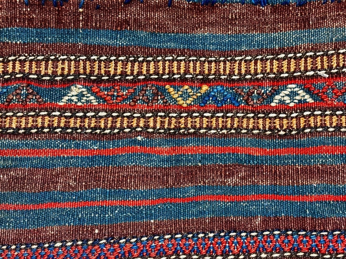 Hand-Knotted Antique Persian Farahan Tribal Double Saddle Bag Wool Rug 1'9" x 4'3" - 18