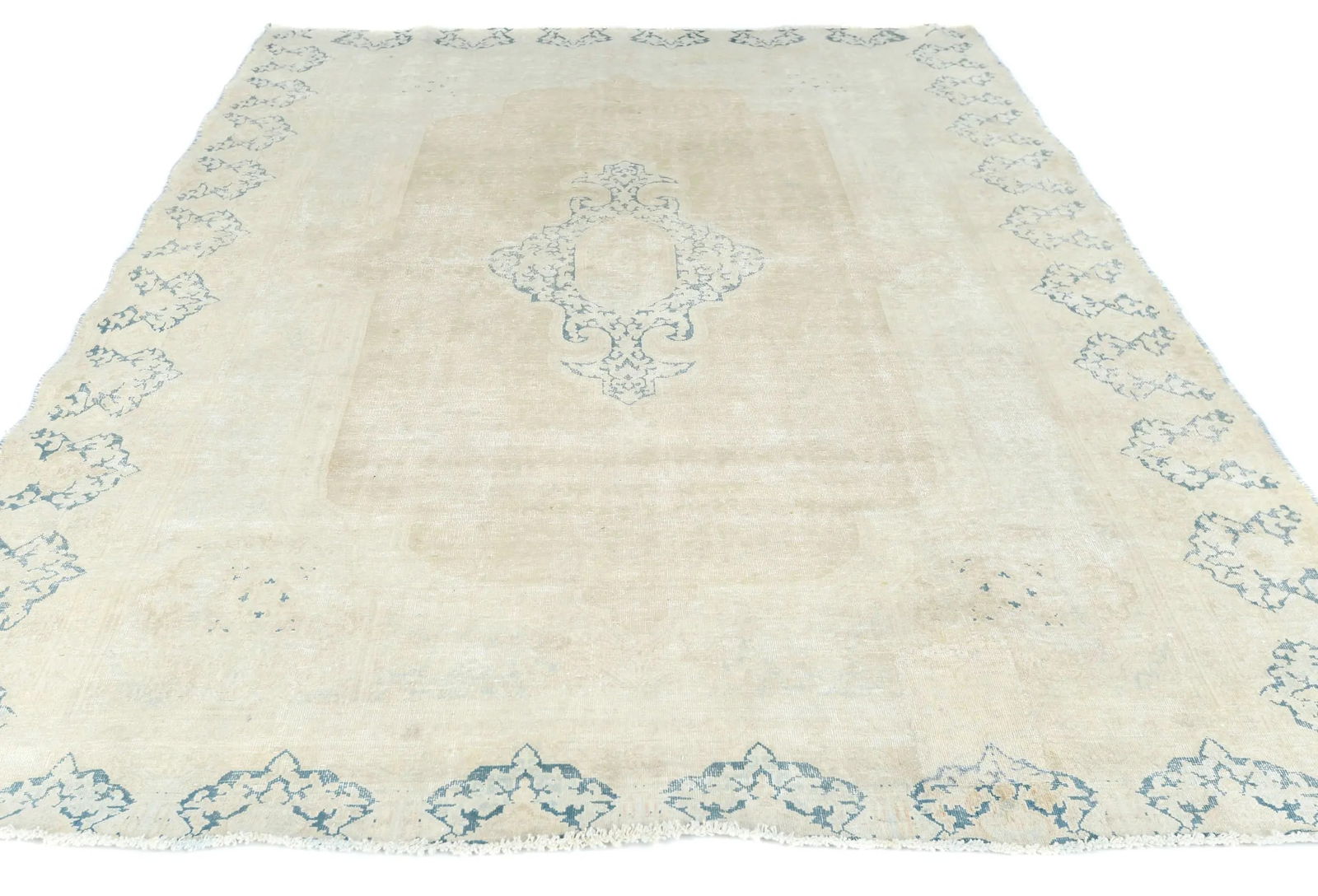 Muted Beige Floral 6X8 Distressed Vintage Oriental Rug - 2