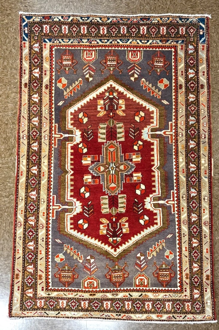 Hand-Knotted Persian Zanjan Geometric Vintage Tribal Wool Oriental Area Rug 4'2" x 6'8" - 2