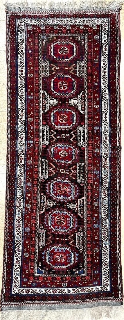 Hand-Knotted Antique Persian Balouch Tribal Runner Wool Rug 3'5" x 9'5" (1 of 14)