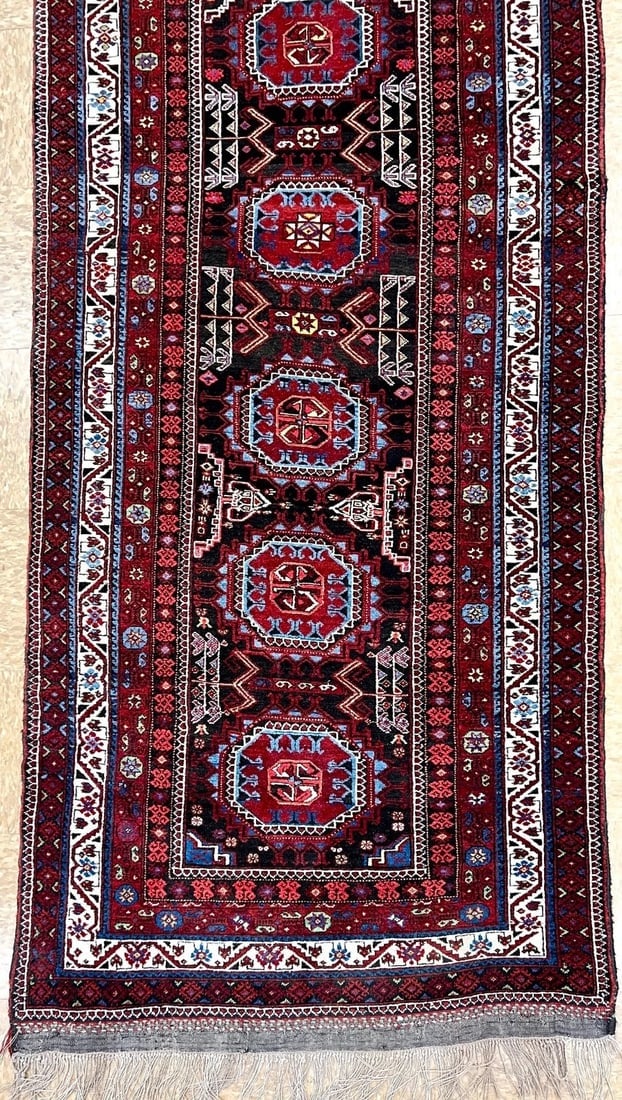 Hand-Knotted Antique Persian Balouch Tribal Runner Wool Rug 3'5" x 9'5" - 2