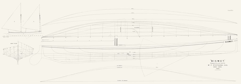 US RACING CANOE PLAN. Kismet, WP Stephens, NY-LARGE 1891 old antique print (1 of 1)