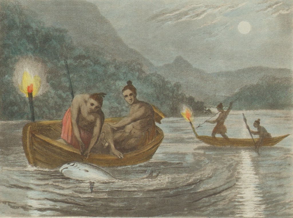 LAKE ONTARIO. Mississaugas Indians torchlight fishing (Edward Orme) 1814 (1 of 1)